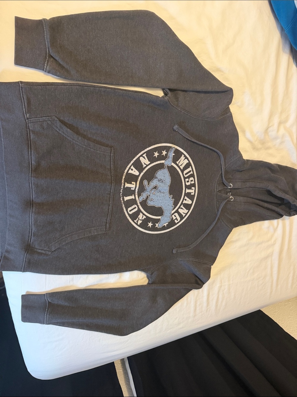 Charcoal Hoodie with Light Blue Mustang Circle Graphic